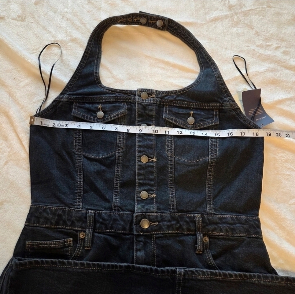 Denim Halter Midi Dress - Dark Wash - Women's Size 12 - New Streetwear Western - Picture 12 of 15